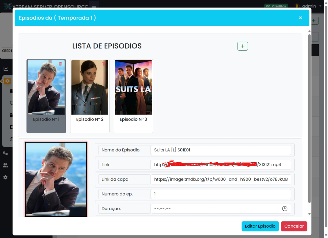Listar episodios e editar